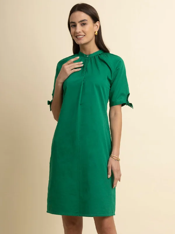 Members Only Cotton Tie-Up Sleeves Dress - Green