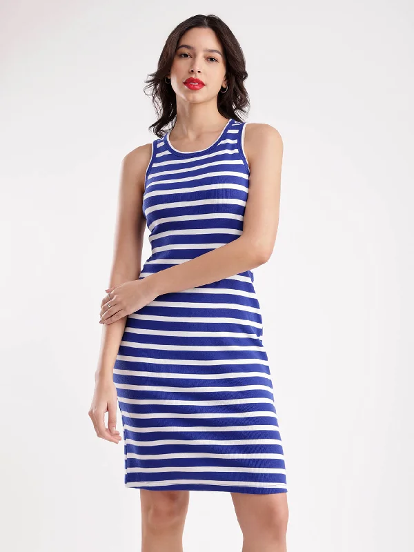 Customer Appreciation Sale Cotton Striped Dress - Blue And White