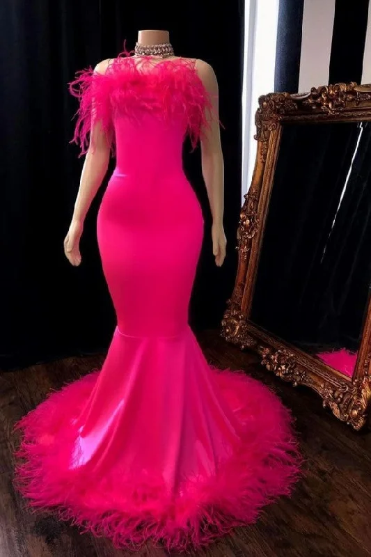 Online Exclusive Popular Feather Sleeveless Long Mermaid Evening Dresses