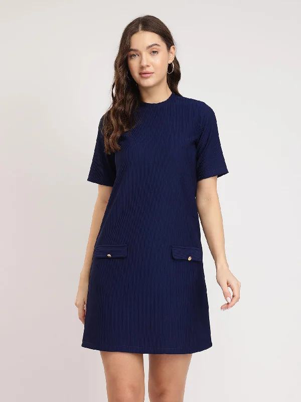 Can't Miss Knitted Shift Dress - Navy Blue