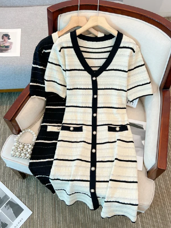 Limited Time Discount Plus Size Chanelesque Stripe Knit Shift Dress
