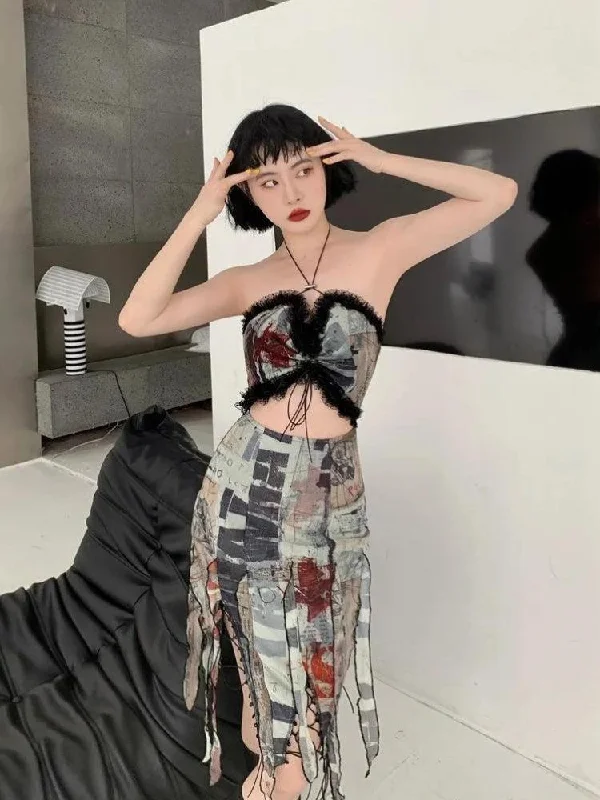 Buy Now Grunge Cut Out Split Midi Dress