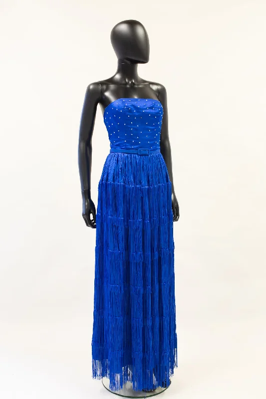 Price Smash Lapis - Blue Silk Fringed Flapper Gown
