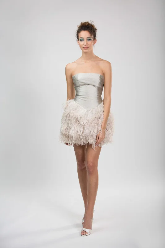 Closeout GOLD SATIN FEATHER DRESS