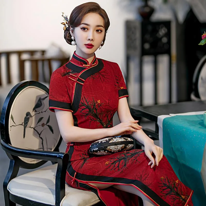 Exclusive Deal (S-5Xl) + Custom Size Plus Size Red Oriental Modern Qipao Maxi Dress