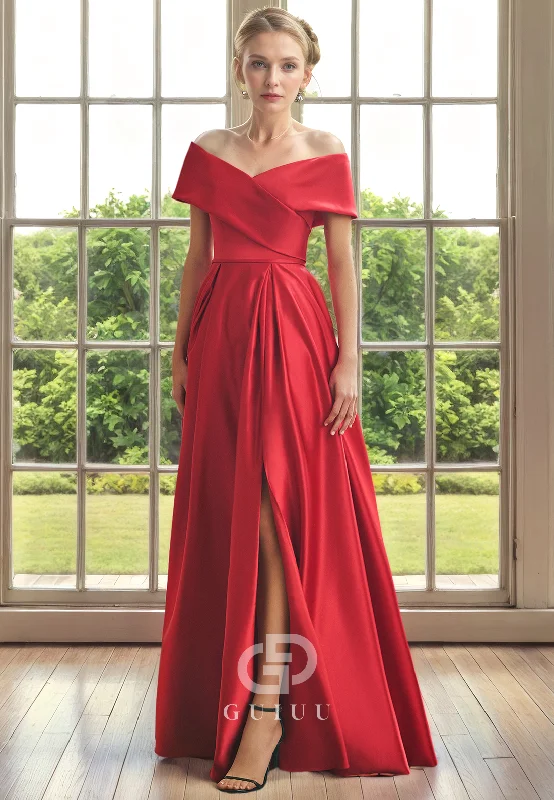 Time-Limited Offer A-Line Off Shoulder Sleeveless Pleated Back Zipper Mother of Bride Dress with Side Slit Time-Limited Offer A-Line Off Shoulder Sleeveless Pleated Back Zipper Mother of Bride Dress with Side Slit