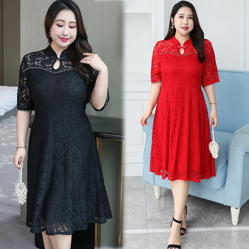 Factory Direct Sale (3Xl-8Xl) Plus Size Lace Cheongsam Dress (Extra Big Size)