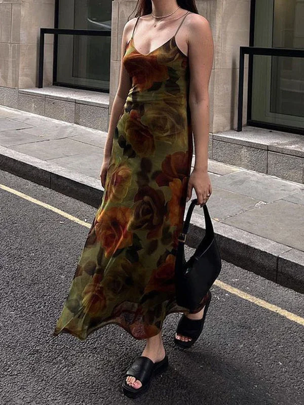 Stock Clearance V Neck Floral Cami Maxi Dress
