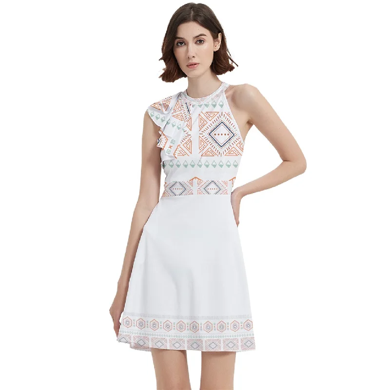 Act Now Halter Sleeveless Party Dress With Pockets - Egyptian White