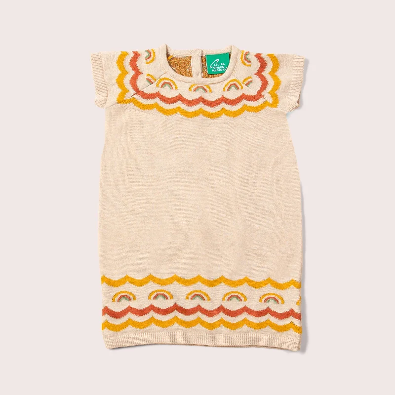 Price Reduction Oatmeal Fairisle Rainbow Short Sleeve Knitted Tunic Dress