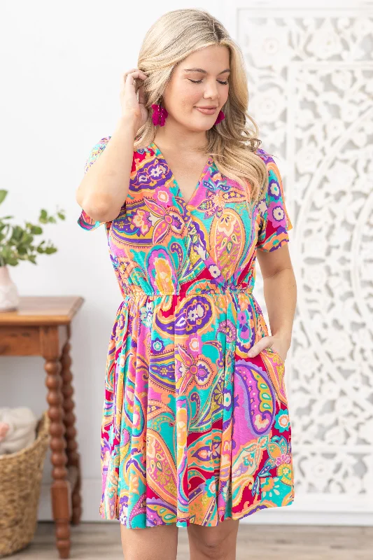 Bargain Prices Orange Multicolor Floral Dress With Shorts