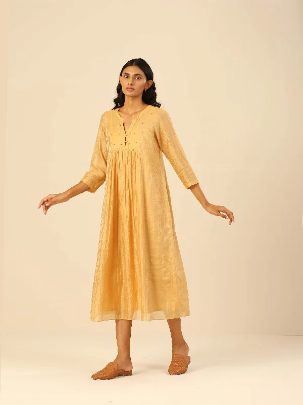 Steals and Deals Sunflower Gathered Midi Dress
