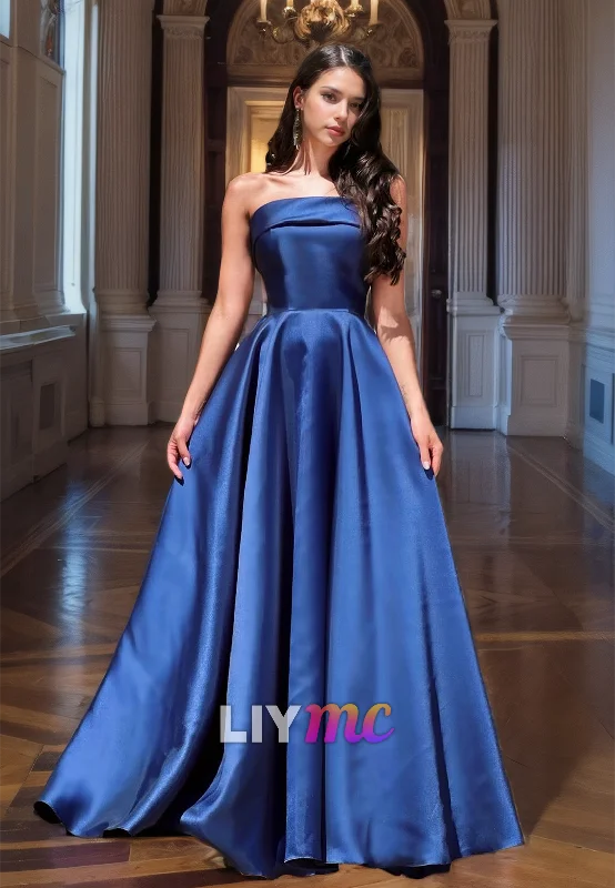 Midnight Madness Straight Across Sleeveless Pleated A-Line Prom Dress