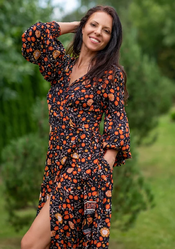Massive Deals Queen Wrap Orange Black Dress