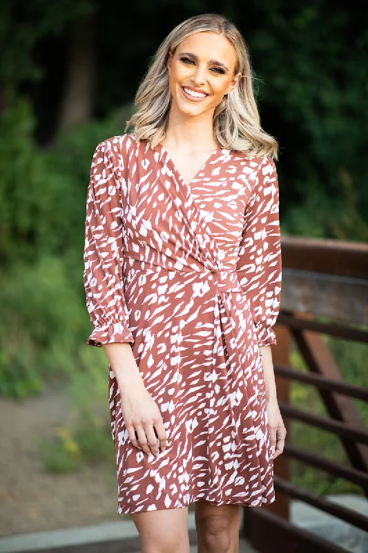 Exclusive Access Rust and White Abstract Animal Print Dress
