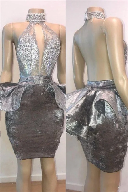 Seasonal Sale Halter Keyhole Neckline Appliques Short Prom Dresses