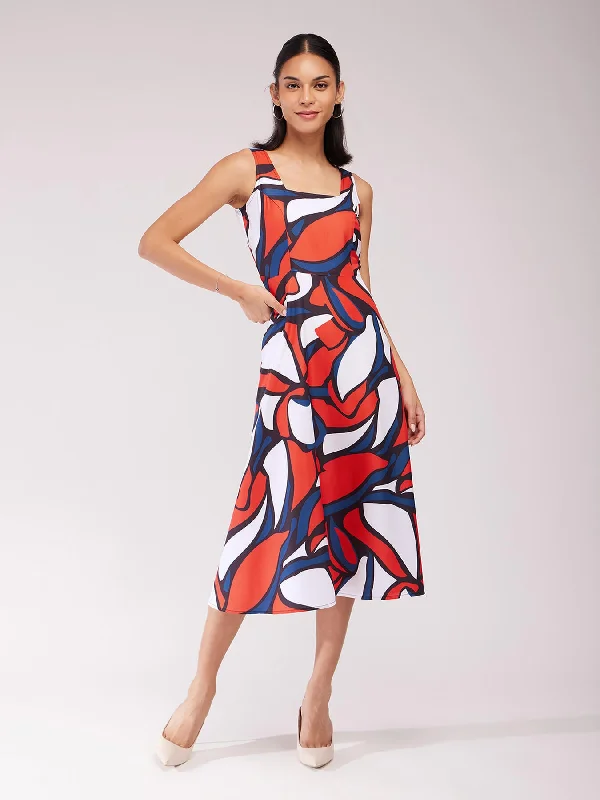 Savings Bonanza Square Neck Midi Dress - Orange