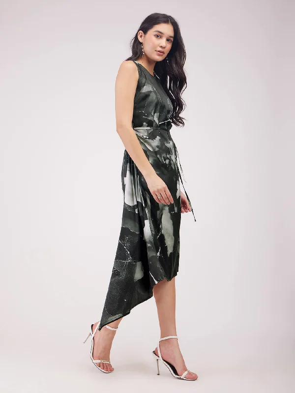 Value Deals Satin Asymmetric Hem Dress - Black And Grey