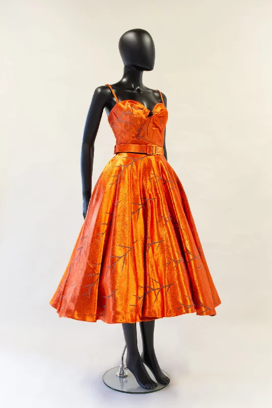 Price Rollback Firebird - Orange Vintage Brocade Midi Dress