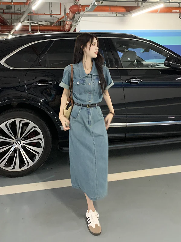 Bargain Bin Plus Size Korean Pencil Denim Shirt Dress