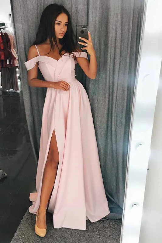 Price Drop Alert A Line Off the Shoulder Split Long Prom Dresses N765