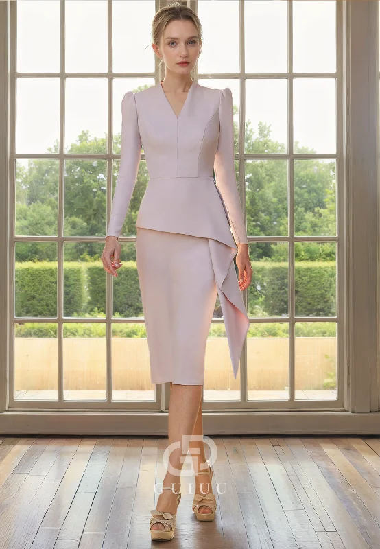 Discount Deals Sheath V Neck Long Sleeveless Back Zipper Knee Length Mother of Bride Dress Discount Deals Sheath V Neck Long Sleeveless Back Zipper Knee Length Mother of Bride Dress