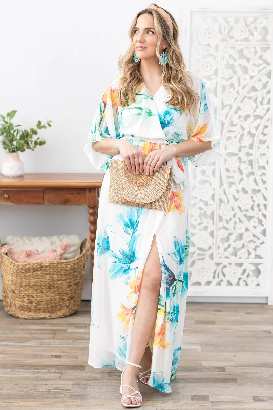 Clearance Items Aqua Tropical Multicolor Maxi Dress