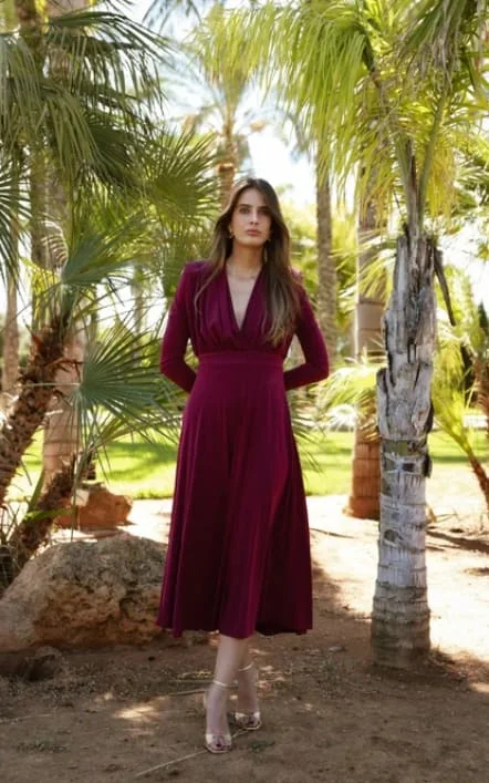 Year-End Sale Cayro - Nicole Midi Dress in Burgundy