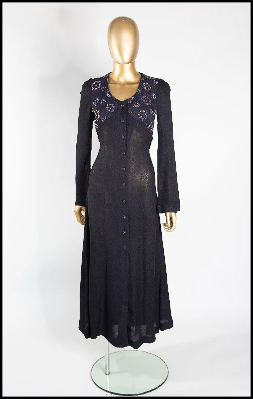 Deal Dash Vintage 1970s Black Beaded Moss Crepe Dress