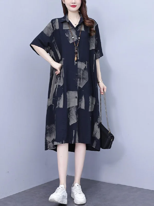 Mega Sale Plus Size Pocket Art A Line Shirt Dress