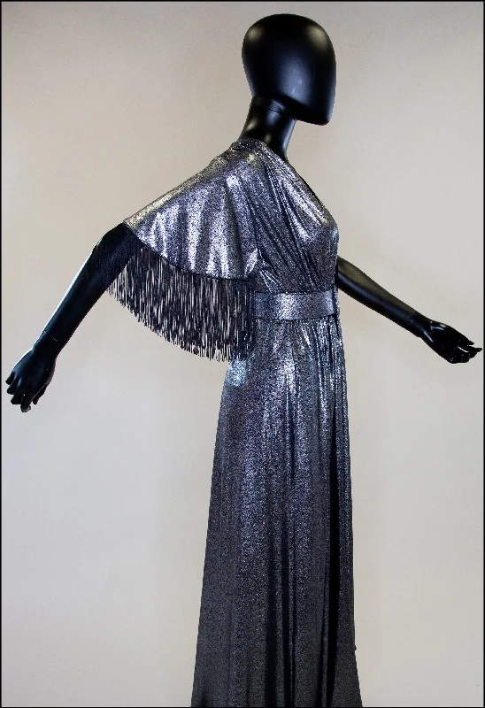 Final Markdown Vampilion - Metallic Silver Fringed Maxi Dress