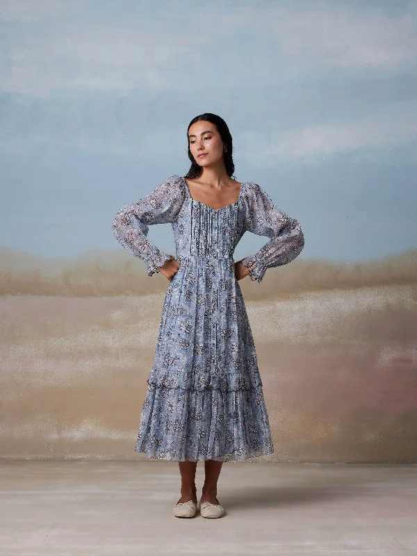 Mega Sale Blue Bird Peasant Midi Dress