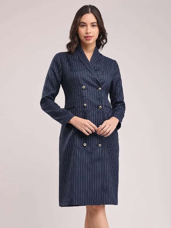 Deep Discounts Shawl Collar Blazer Dresses - Navy Blue