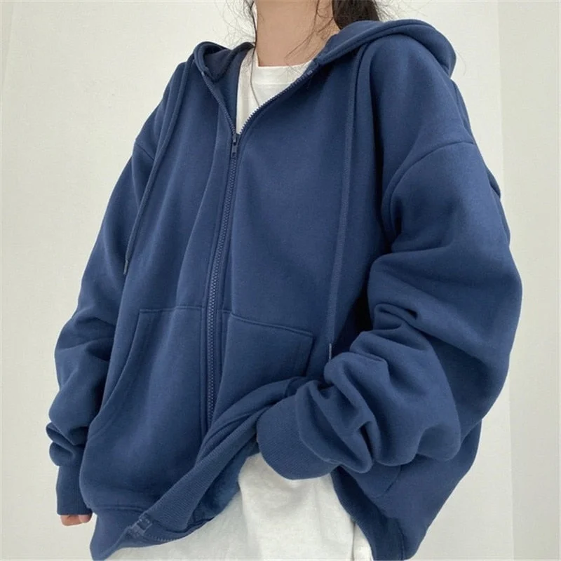 Deal of the Week Women Hoodie Harajuku Korean Version Oversized Solid Color Zip Up Sweatshirt Female Casual Long Sleeve Pocket Hooded Coat Jacket Deal of the Week Women Hoodie Harajuku Korean Version Oversized Solid Color Zip Up Sweatshirt Female Casual Long Sleeve Pocket Hooded Coat Jacket