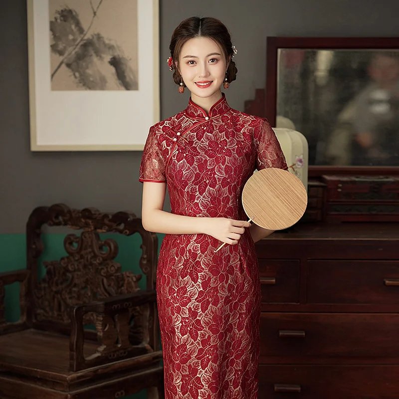 Don’t Miss Out (M-5Xl) Plus Size Vintage Floral Lace Gold Qipao Dress