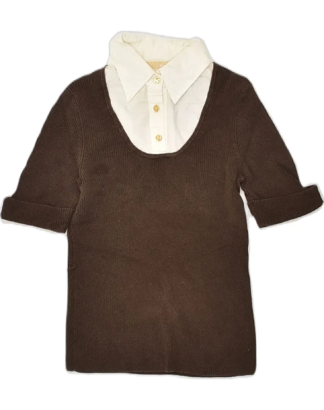 Savings Event MICHAEL KORS Womens Short Sleeve Polo Neck Jumper Sweater UK 8 Small Brown Savings Event MICHAEL KORS Womens Short Sleeve Polo Neck Jumper Sweater UK 8 Small Brown