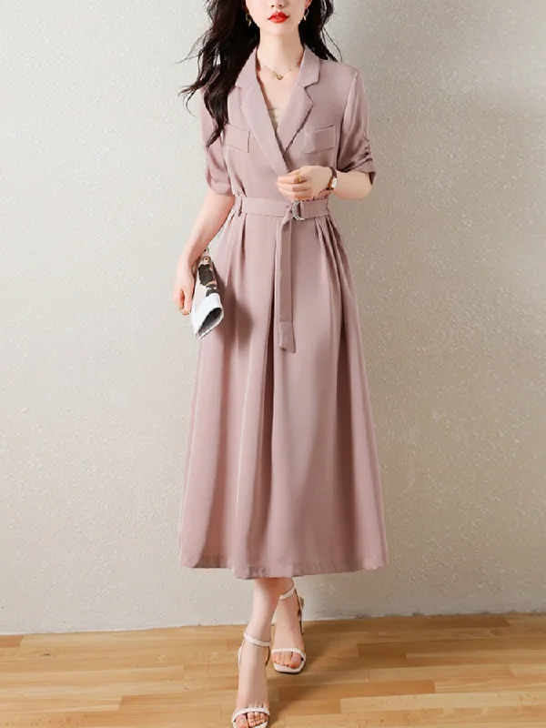 Special Savings Plus Size Pink Trench Midi Shirt Dress