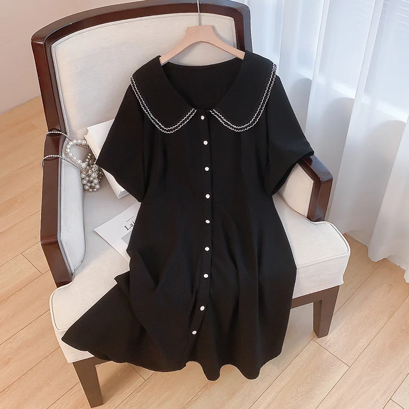 Seasonal Sale (2XL-6XL) Plus Size Chanelesque Pearl Buttons Collar Black Short Sleeve Dress (Extra Big Size) Seasonal Sale (2XL-6XL) Plus Size Chanelesque Pearl Buttons Collar Black Short Sleeve Dress (Extra Big Size)