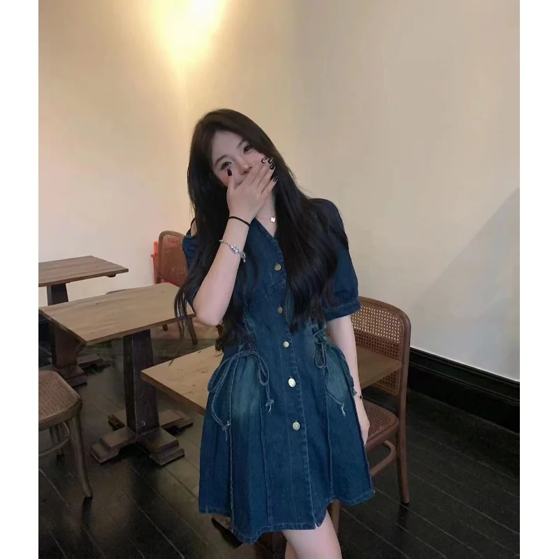 Online Specials Plus Size Lace Up A Line Denim Dress