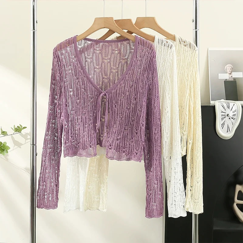 Price Reduction Znbbw Hollow Out Sweater Shirts Lady Summer Full Sleeve Laced Crocheting Cardigan Thin Short Coats for Slim Woman Price Reduction Znbbw Hollow Out Sweater Shirts Lady Summer Full Sleeve Laced Crocheting Cardigan Thin Short Coats for Slim Woman