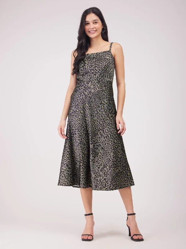 Huge Discounts Stretch Satin A-line Dress - Olive