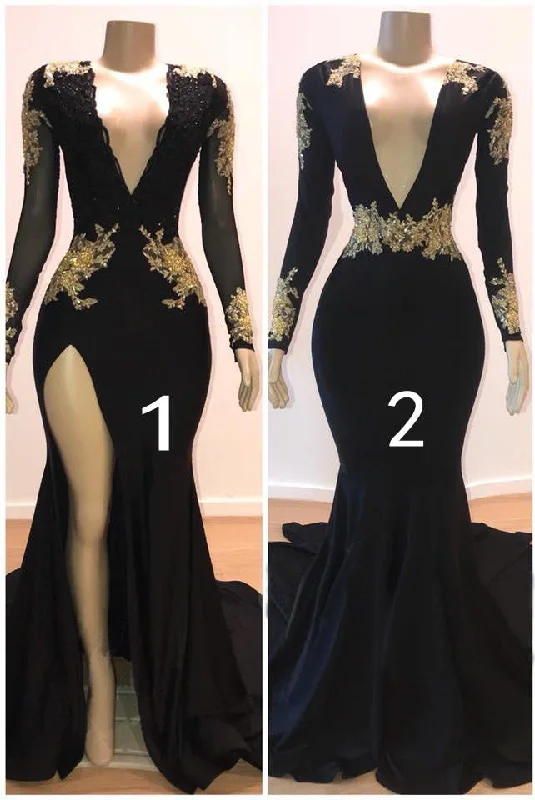 Exclusive Offers Beautiful V-Neck Long Sleevess Appliques Mermaid Floor-Length Prom Dresses Exclusive Offers Beautiful V-Neck Long Sleevess Appliques Mermaid Floor-Length Prom Dresses