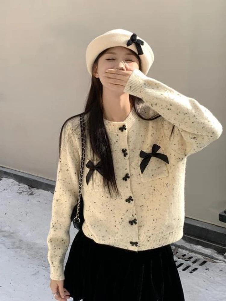 Sale Event Znbbw Style Cardigan for Women Bow Patchwork Button Knit Short Coats Autumn Winter Sweaters Fashion Sweet Loose 2024 Clothing Sale Event Znbbw Style Cardigan for Women Bow Patchwork Button Knit Short Coats Autumn Winter Sweaters Fashion Sweet Loose 2024 Clothing