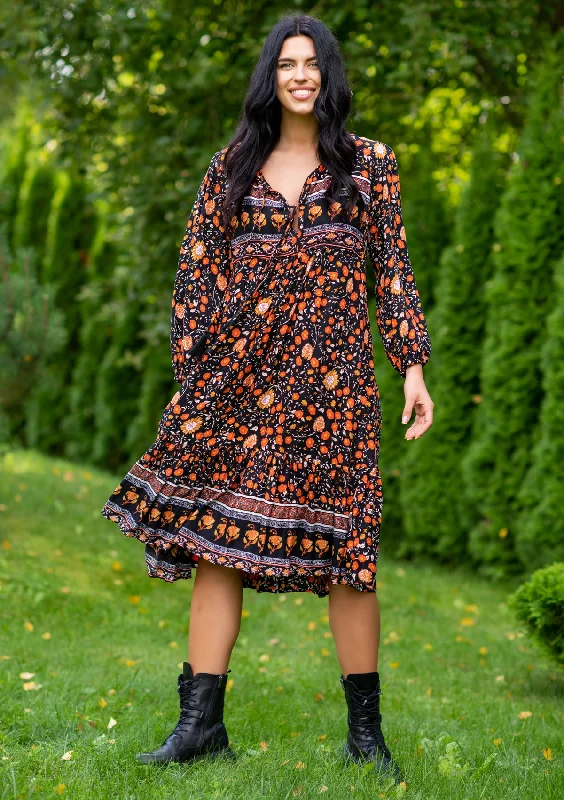 Online Only Melly Black Mustard Midi Dress