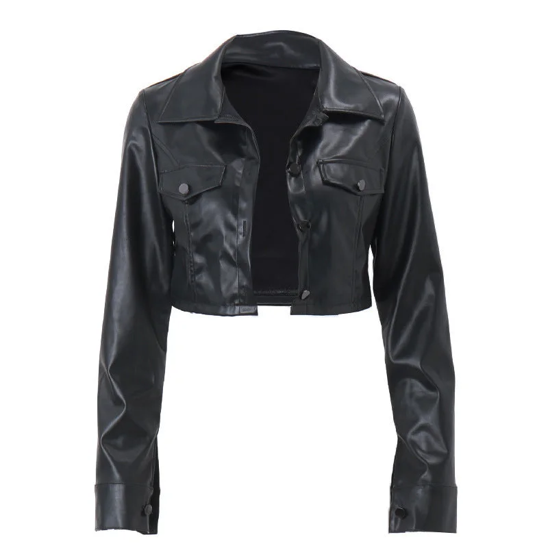 Daily Specials Znbbw Women's Wear 2024 Winter Fashion Style Merrade Style Individual Lapel Button Navel PU Cardigan Coat