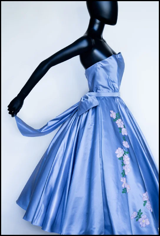 Don’t Miss Out Brier Rose - Blue Silk Duchess Satin Dress