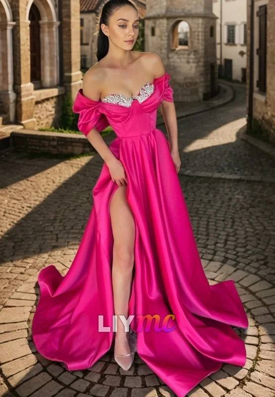 Stock Clearance LP2319 - Sweetheart Strapless Pleated A-Line Satin Prom Dress