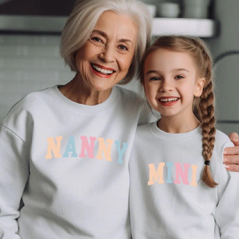 Final Sale Pastel Nanny & Mini College Matching White Sweatshirts