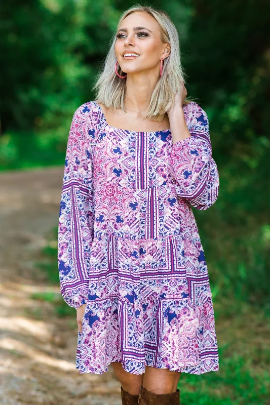 Limited Quantity Berry Multicolor Geometric Print Dress