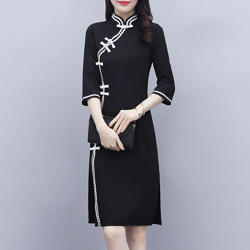 Incredible Offers Plus Size Black Minimalist Qipao Dress